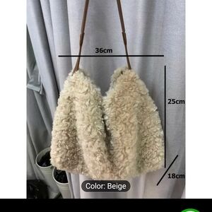 Elegant Beige Faux Fur Shoulder Bag